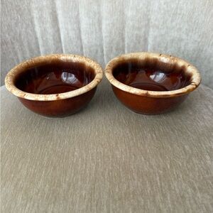 Set of 2 Hull Brown Drip Glaze USA 5.25” Cereal Soup Salad Chili Bowls MCM